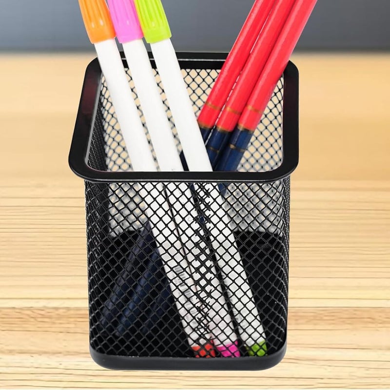 SNOW COOLER Pen Holder Pencil Holder Metal Pen Holder Cup Pencil Holder for Desk Office Pen Pencil Organizer for Desk Black, Square 4 Pack - Image 2
